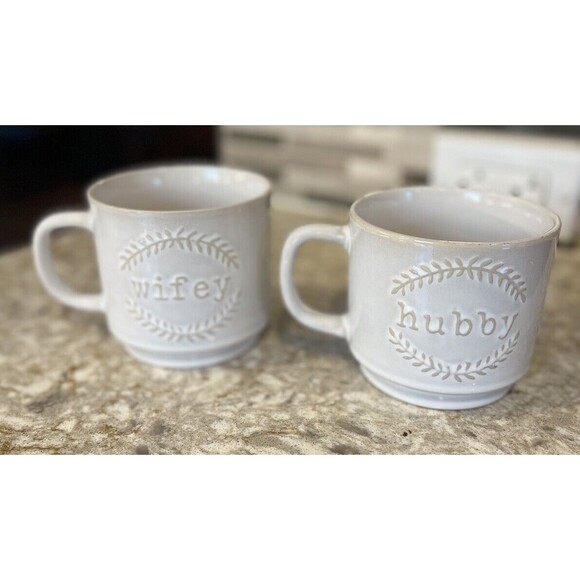 Heartland Hive His & Hers Mug Set Creamy White - Stackable Coffee/Tea Mugs - Picture 1 of 5